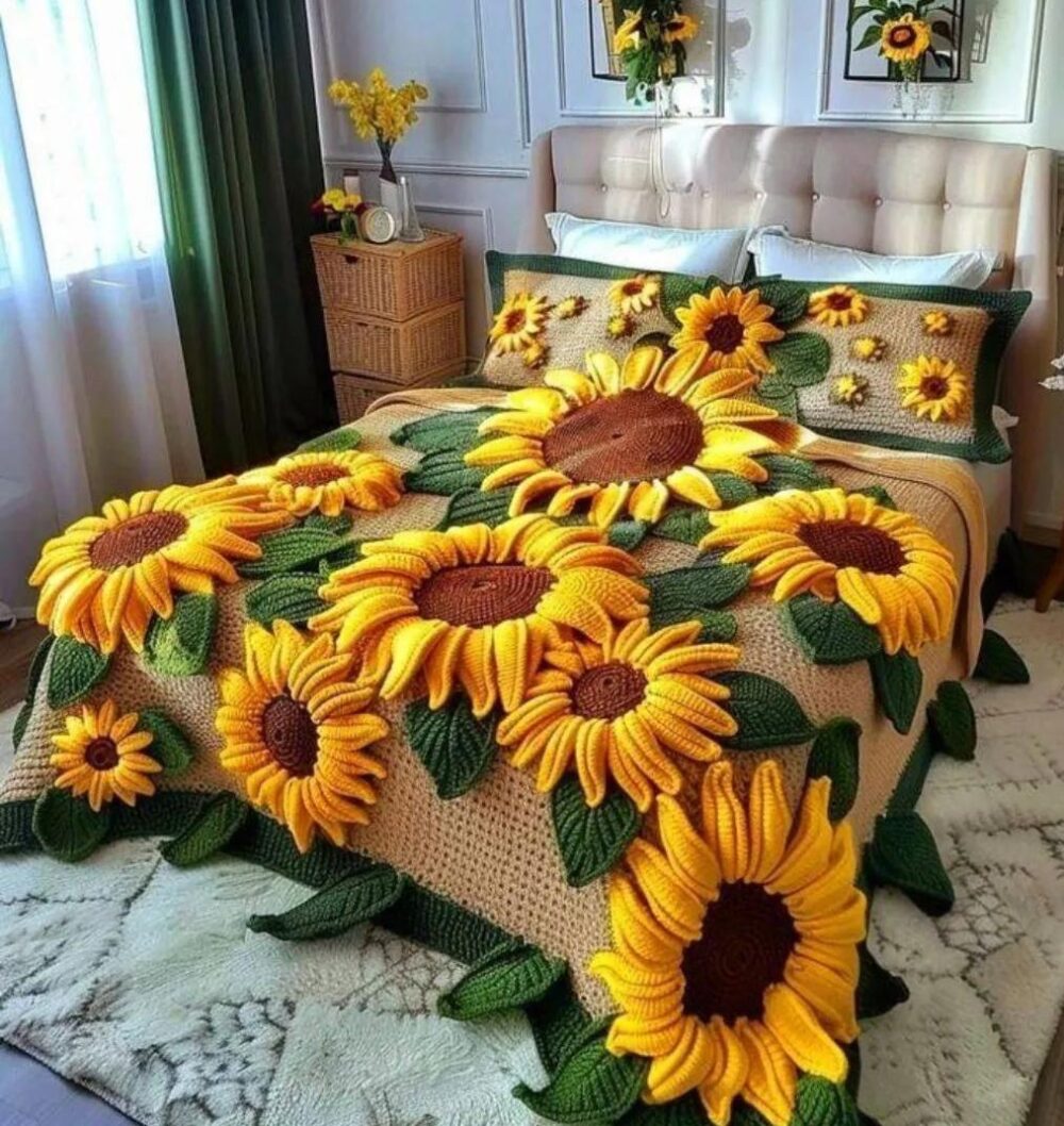 روتختی قلاب بافی طرح آفتابگردان - تصویر 5